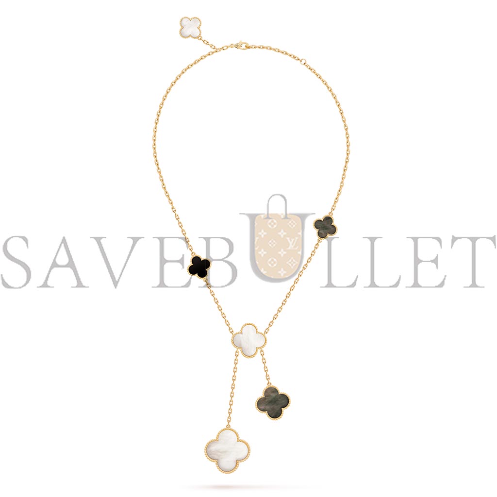 V*N CL*F arpels magic alhambra necklace, 6 motifs - yellow gold, mother-of-pearl, onyx  vcard79200